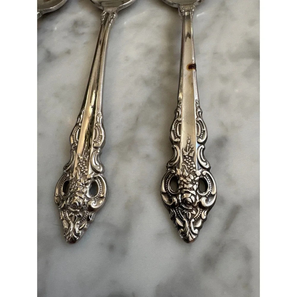 Oneida Community Stainless Cherbourg Teaspoons Set of 6 Ornate Floral Flatware